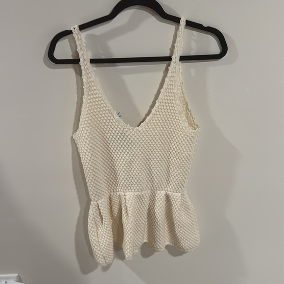 NWT 7 FOR ALL MANKIND boho knit crochet peplum top in gardenia, size S - Picture 9 of 11